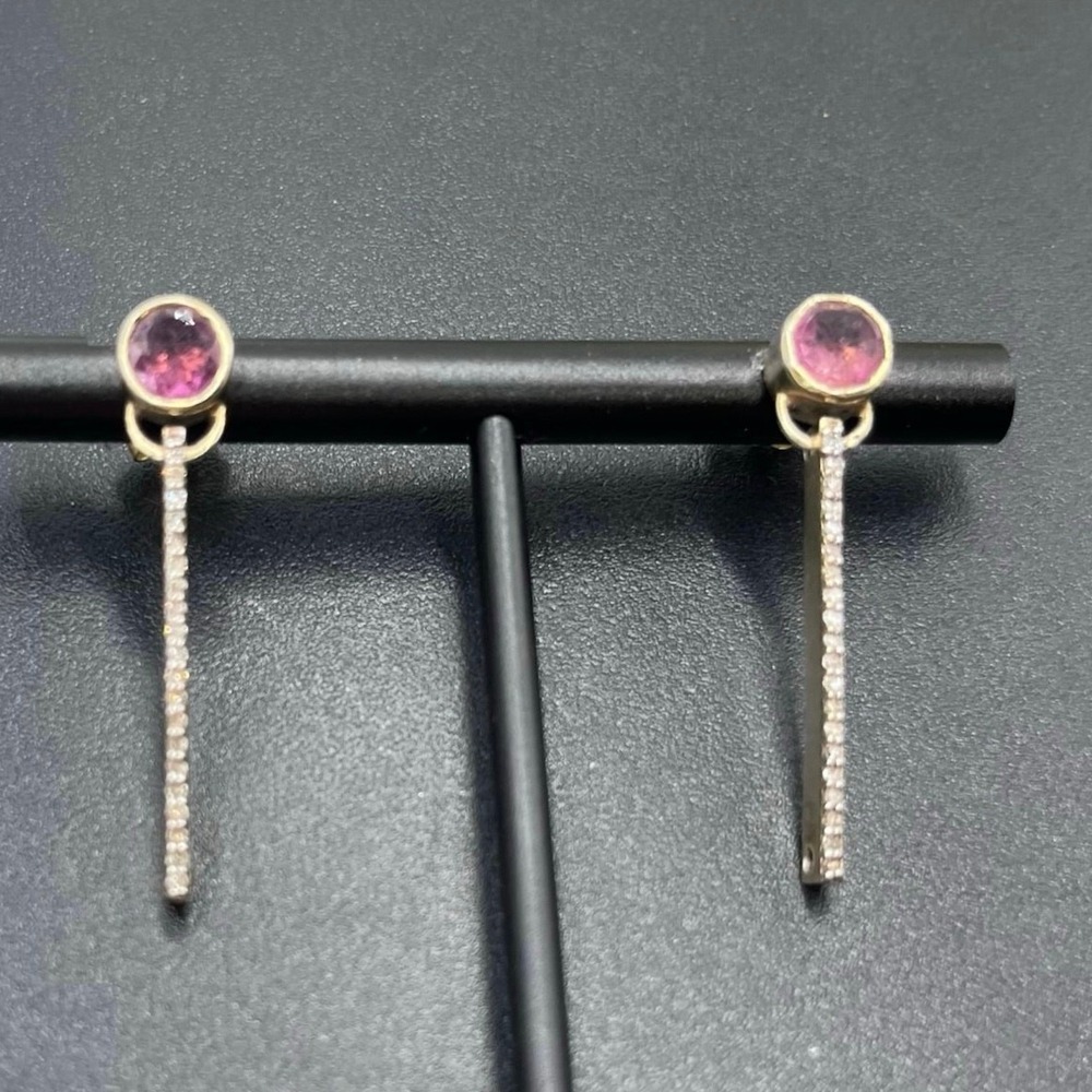 SHANA GULATI TIID Pink Tourmaline Pave Champagne Diamonds‎ 18k Vermeil Earrings